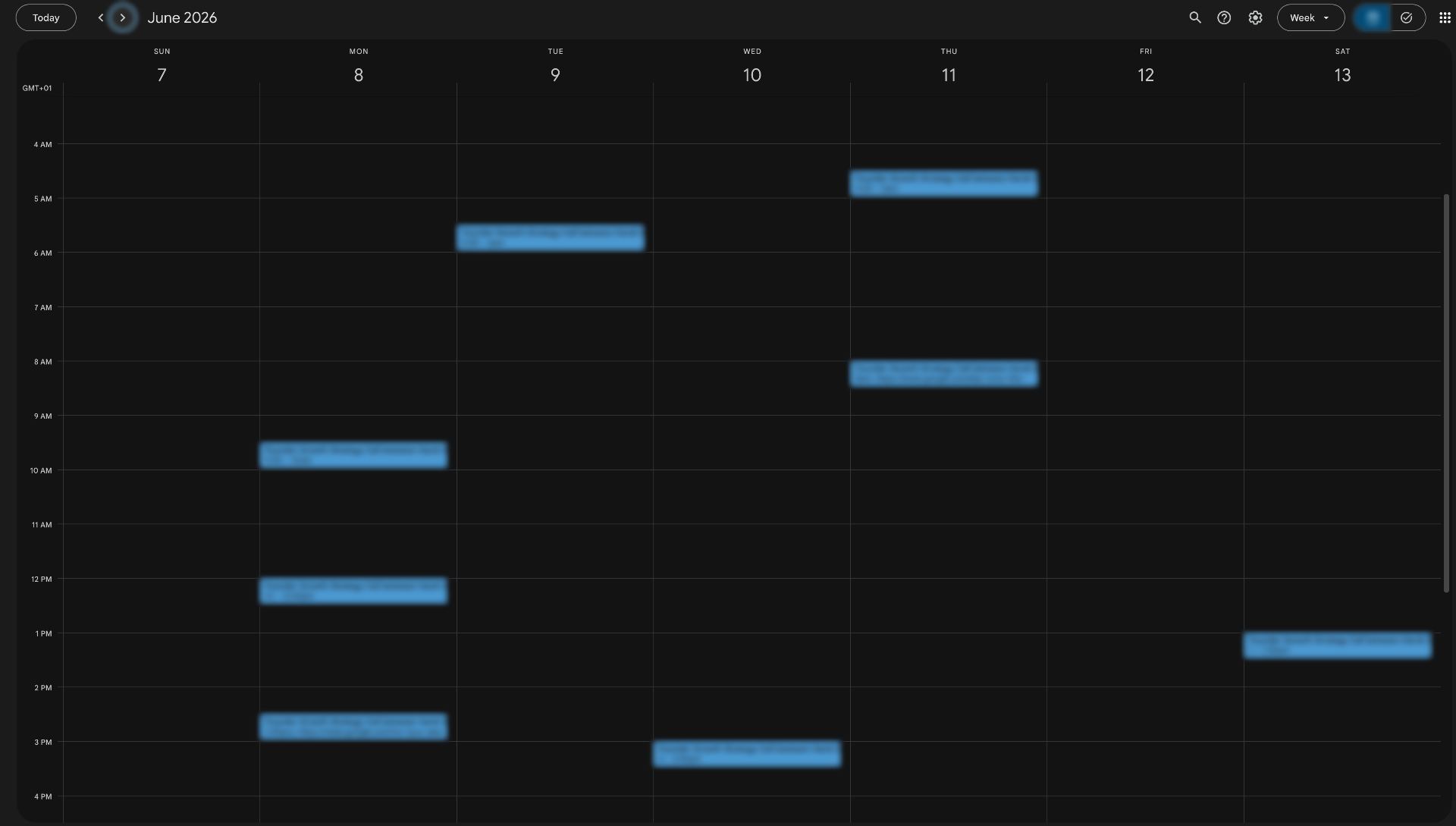 Google Calendar week of June 7 – 13, 2026 packed with booked strategy calls from LeadEngine